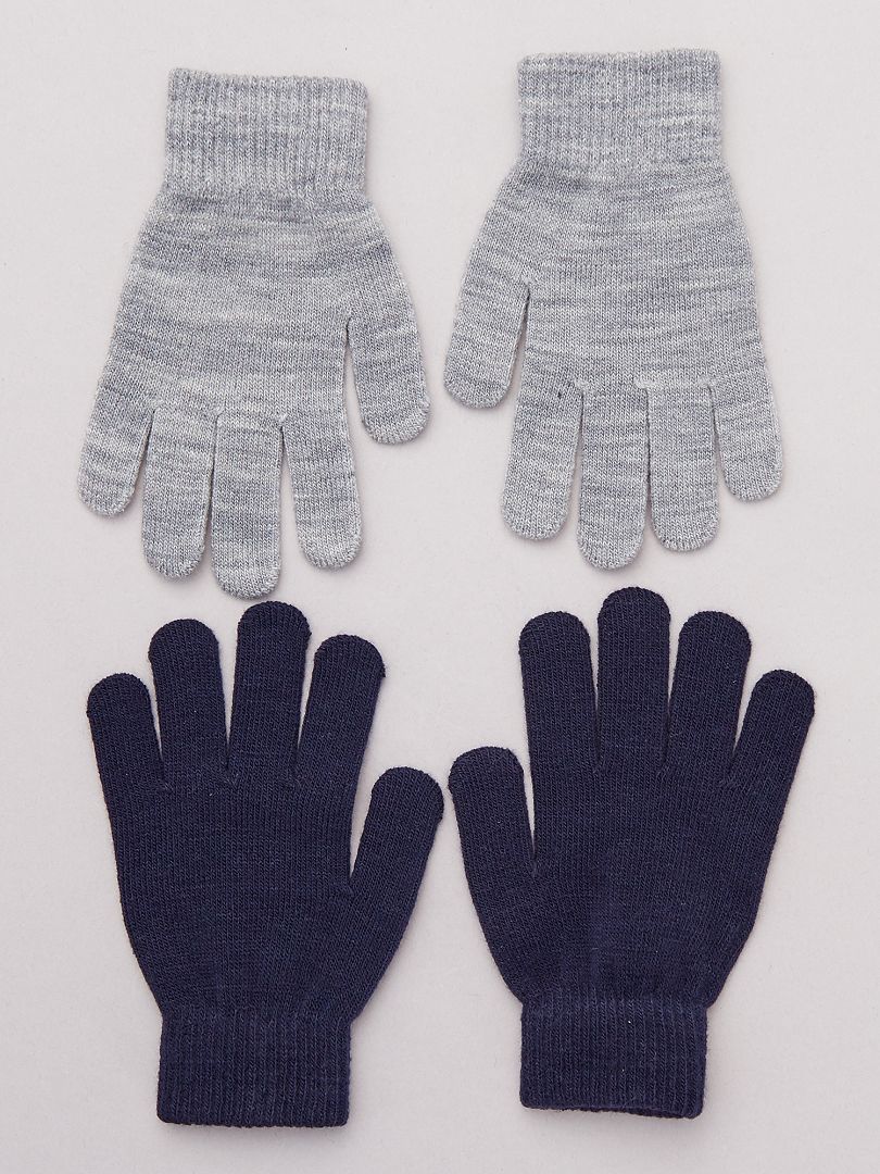 Lot de 2 paires de gants unis gris/marine - Kiabi
