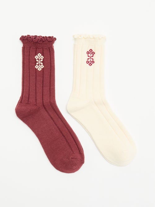 Lot de 2 paires de mi-chaussettes brodées - Kiabi Lot de 2 paires de mi-chaussettes brodées - Kiabi