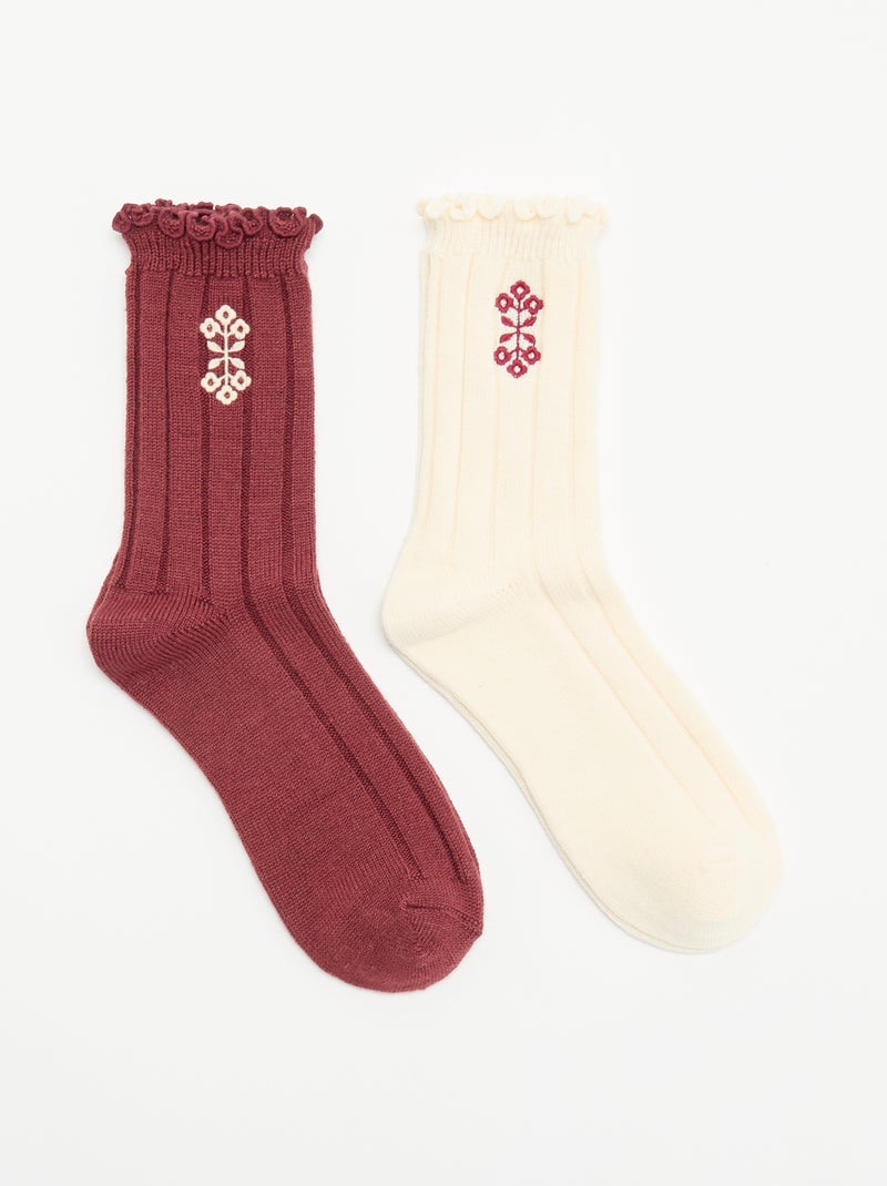 Lot de 2 paires de mi-chaussettes brodées Beige - Kiabi