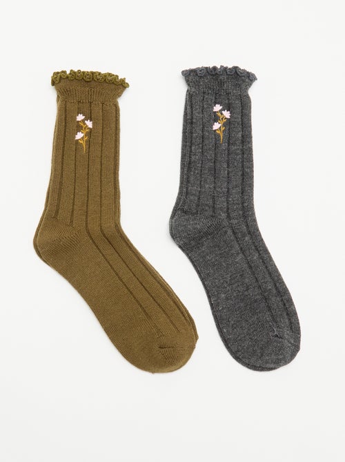 Lot de 2 paires de mi-chaussettes brodées - Kiabi Lot de 2 paires de mi-chaussettes brodées - Kiabi