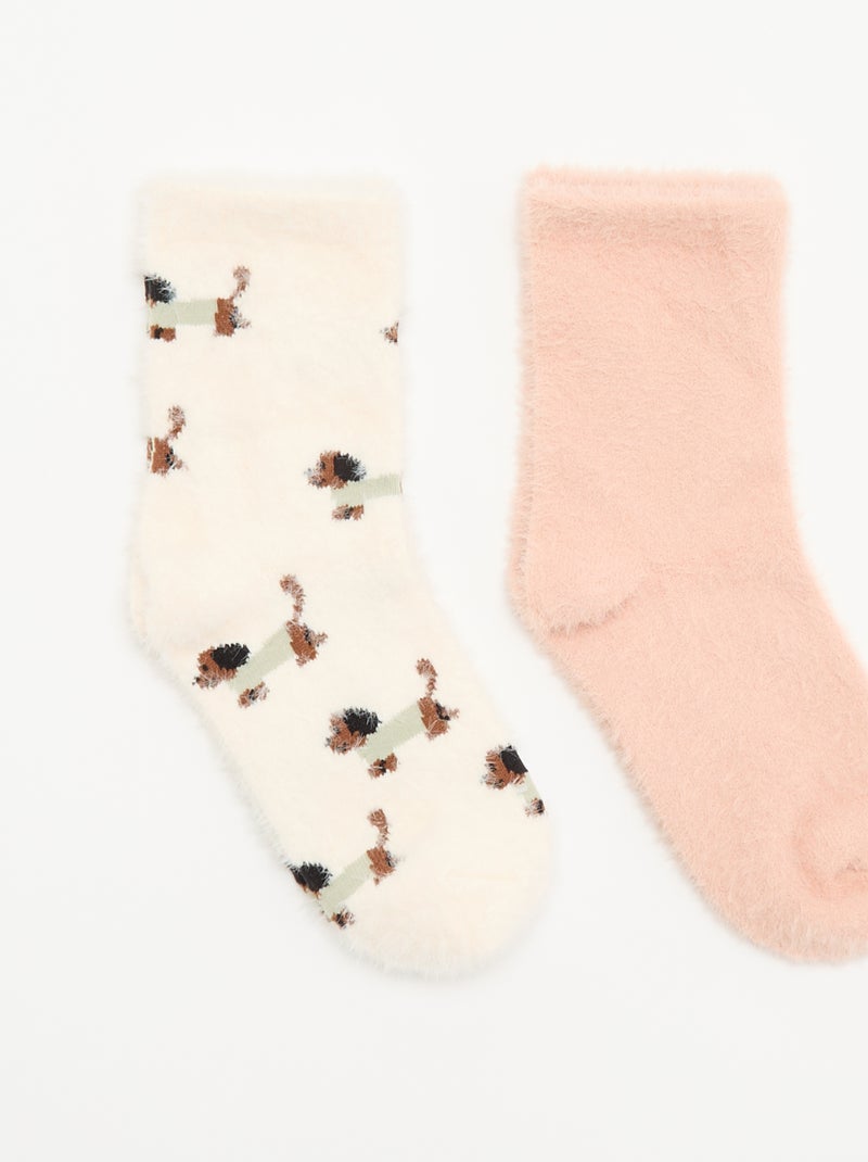 Lot de 2 paires de mi-chaussettes fantaisie Rose - Kiabi