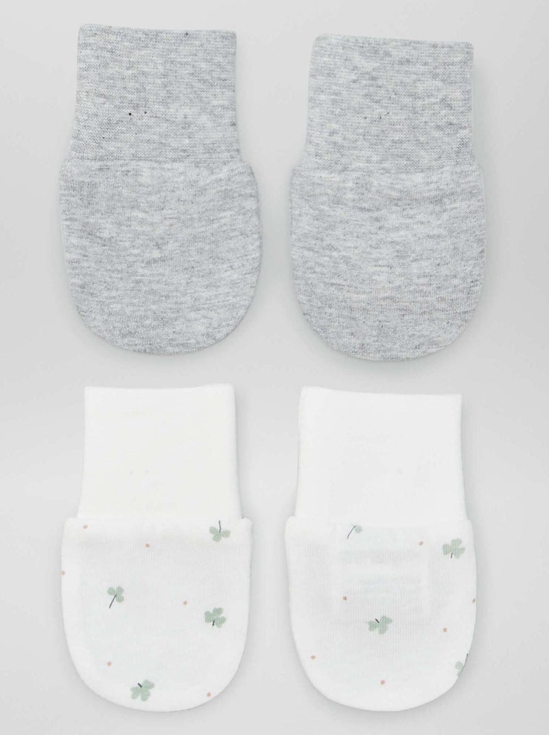 Lot de 2 paires de moufles anti-griffes Blanc/gris - Kiabi