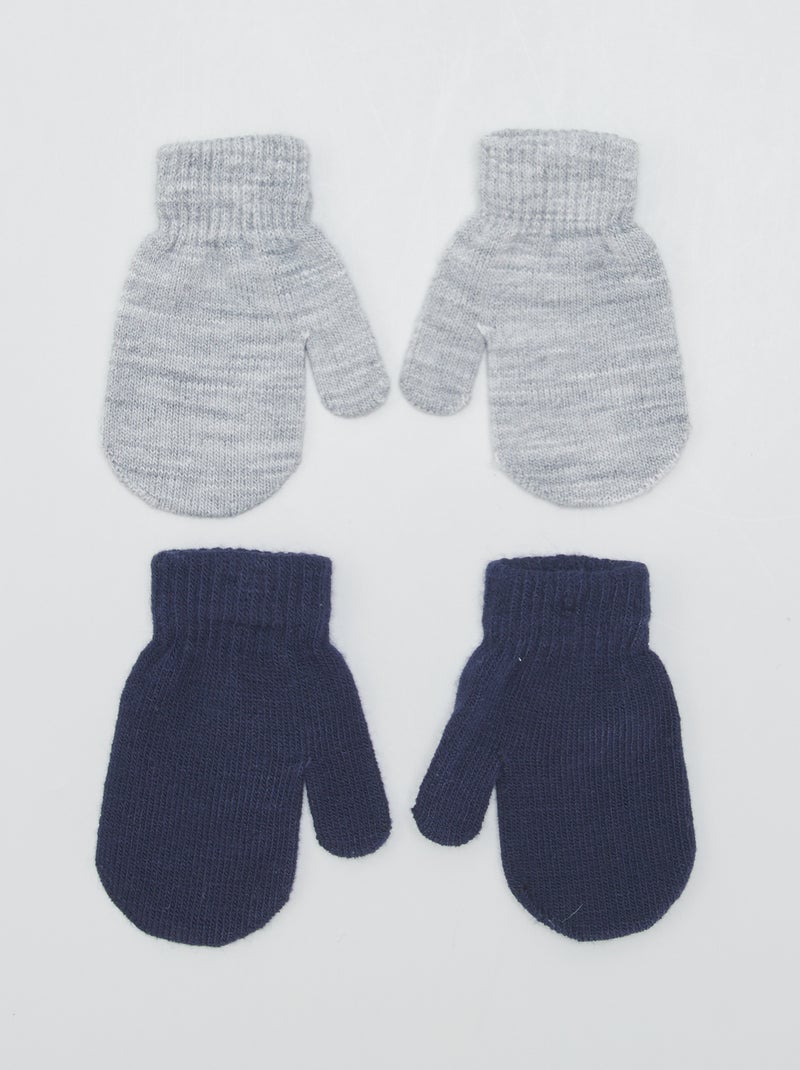 Lot de 2 paires de moufles en maille Bleu/gris - Kiabi