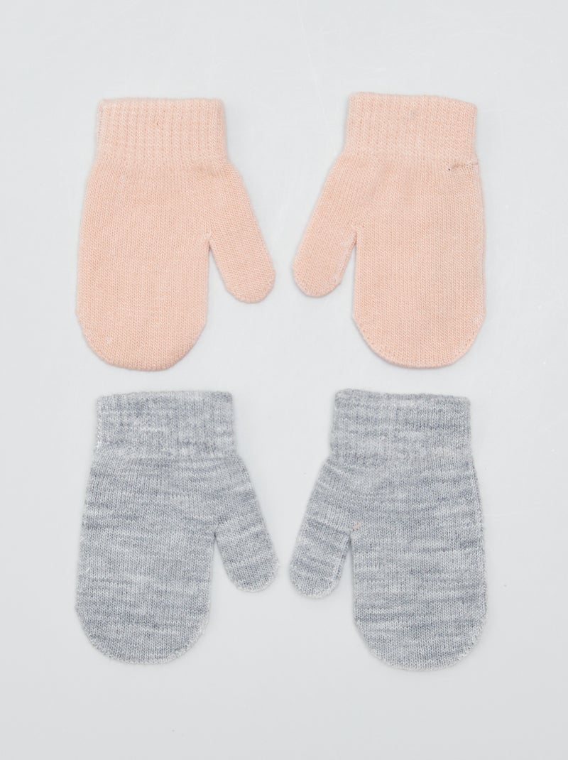 Lot de 2 paires de moufles en maille Gris/rose - Kiabi
