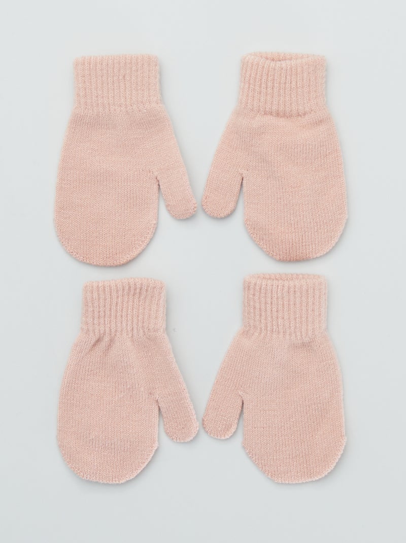 Lot de 2 paires de moufles unies Rose - Kiabi