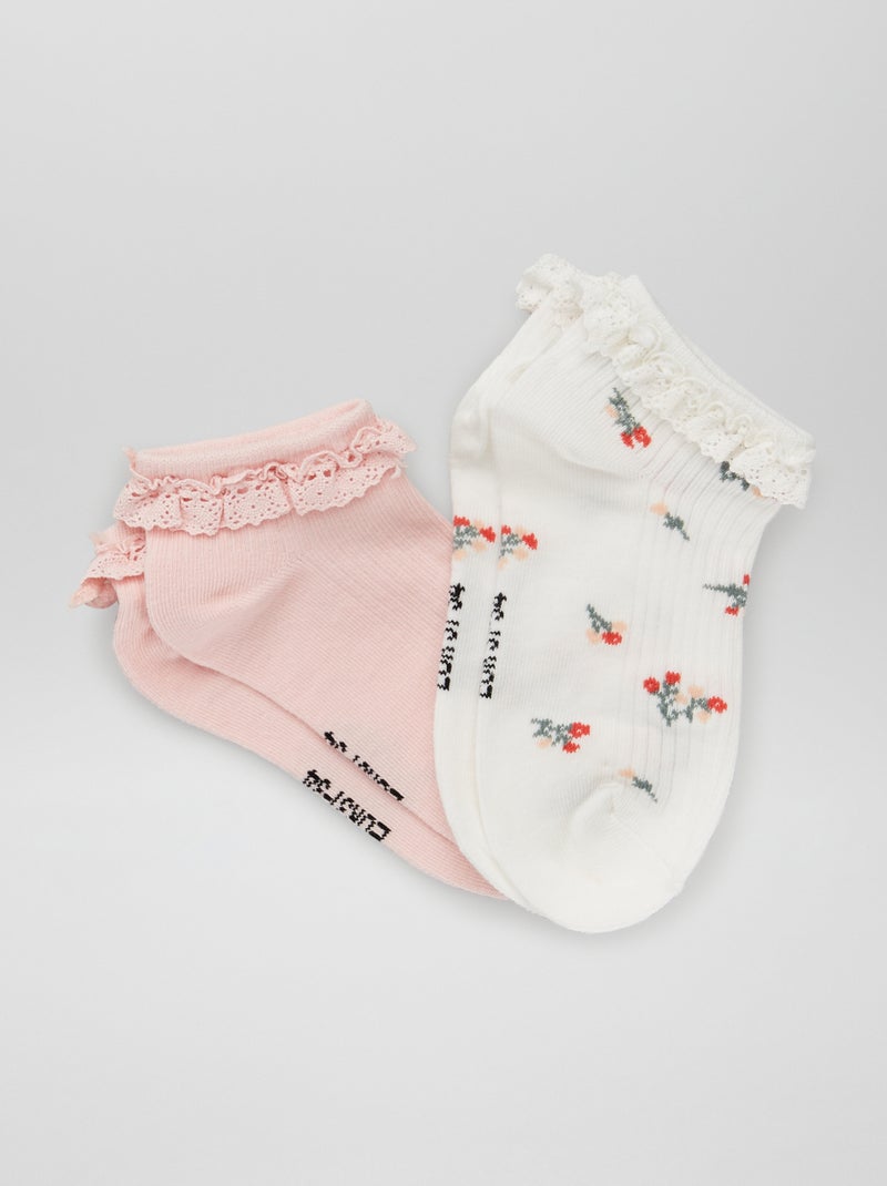 Lot de 2 paires de socquettes Rose blanc - Kiabi