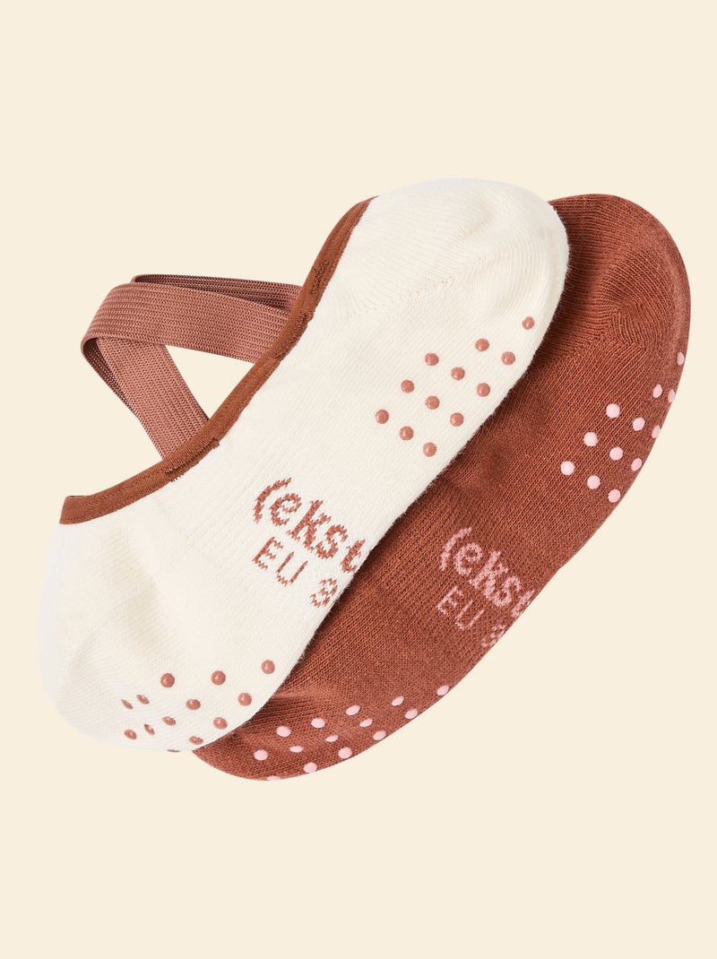 Lot de 2 paires de soquettes yoga (ekstract) en coton Marron - Kiabi