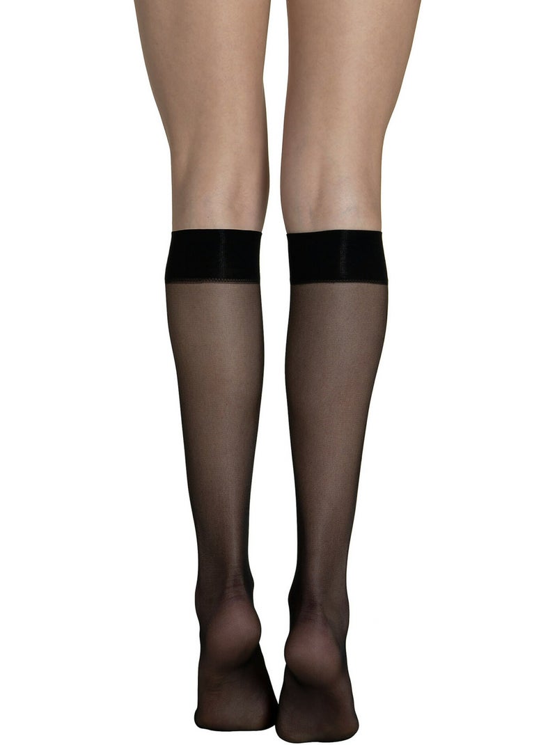 Lot de 2 paires mi-bas 15 den pretty Noir - Kiabi