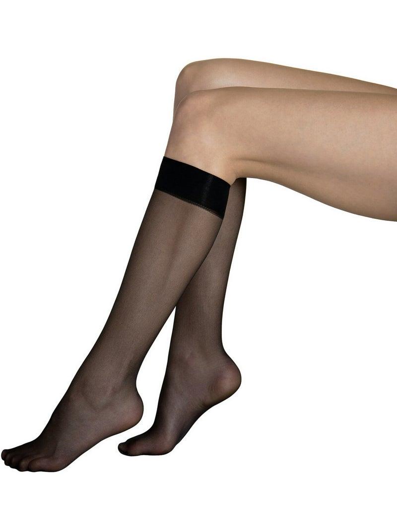 Lot de 2 paires mi-bas 15 den pretty Noir - Kiabi