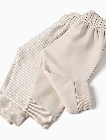 Lot de 2 pantalons en coton unis/à rayures