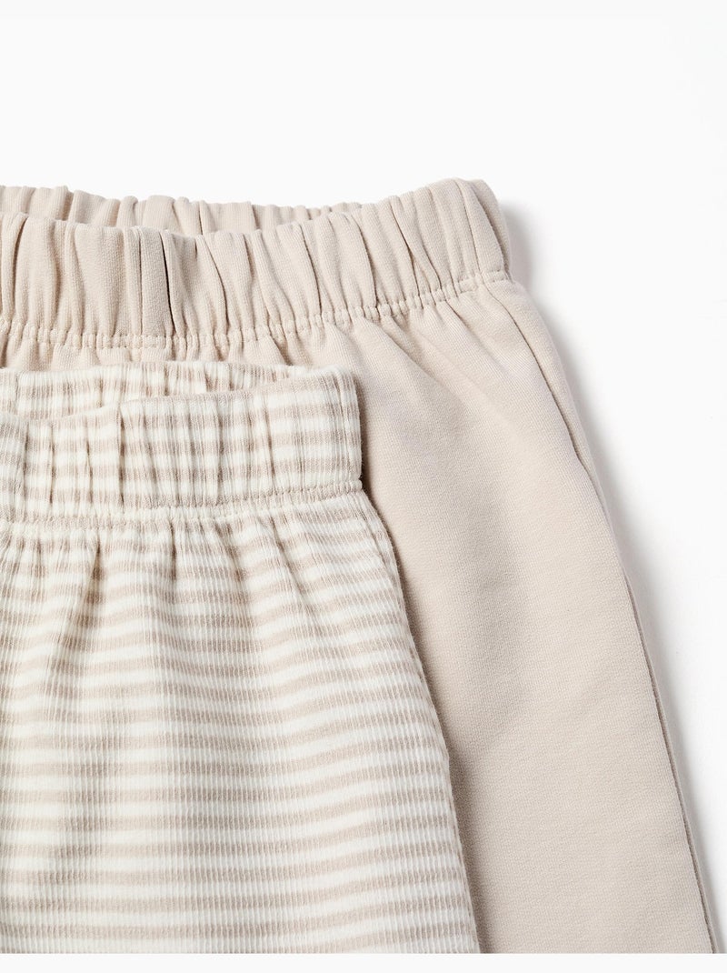 Lot de 2 pantalons en coton unis/à rayures Gris clair - Kiabi