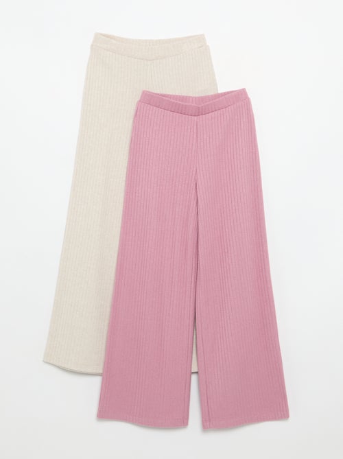 Lot de 2 pantalons en maille côtelée plate - Kiabi