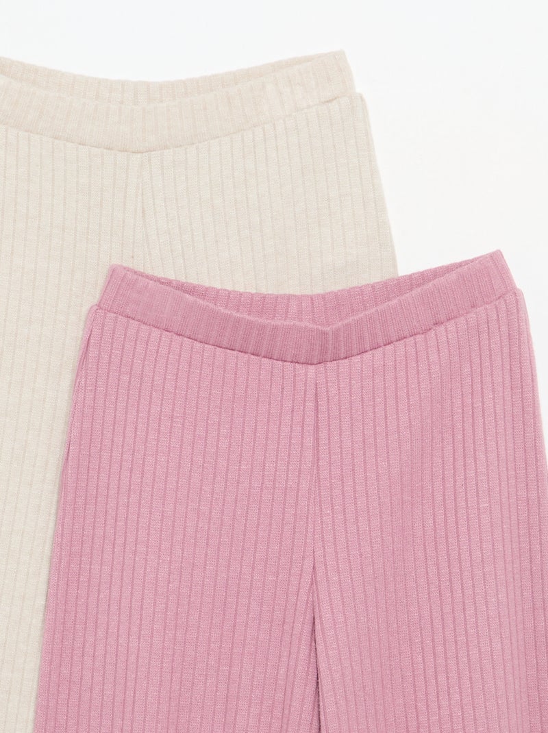 Lot de 2 pantalons en maille côtelée plate Rose - Kiabi
