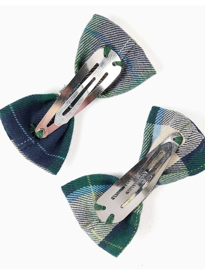 Lot de 2 pinces à cheveux avec nœuds à carreaux b&s Bleu foncé - Kiabi
