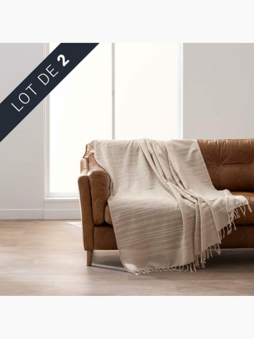 Lot de 2 plaids lilia 180 x 220 cm – 100 % coton – plaid à franges beige - Kiabi Lot de 2 plaids lilia 180 x 220 cm – 100 % coton – plaid à franges beige - Kiabi