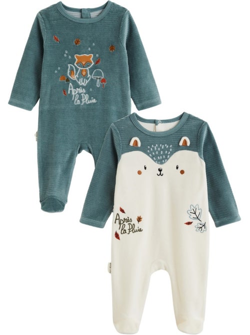 Lot de 2 pyjamas bébé en velours ginkgo - Kiabi
