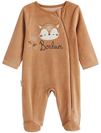 Lot de 2 pyjamas bébé en velours ouverture zippée caramel