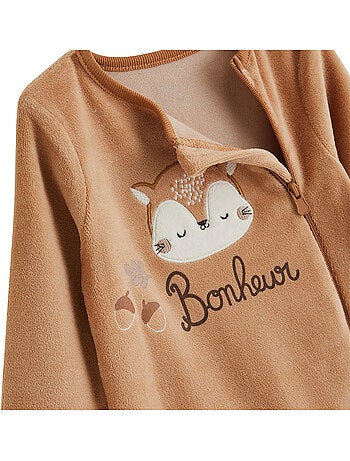 Lot de 2 pyjamas bébé en velours ouverture zippée caramel