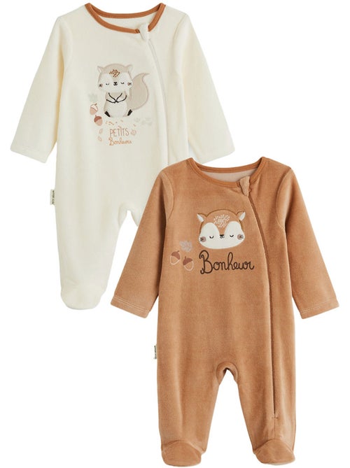 Lot de 2 pyjamas bébé en velours ouverture zippée caramel - Kiabi