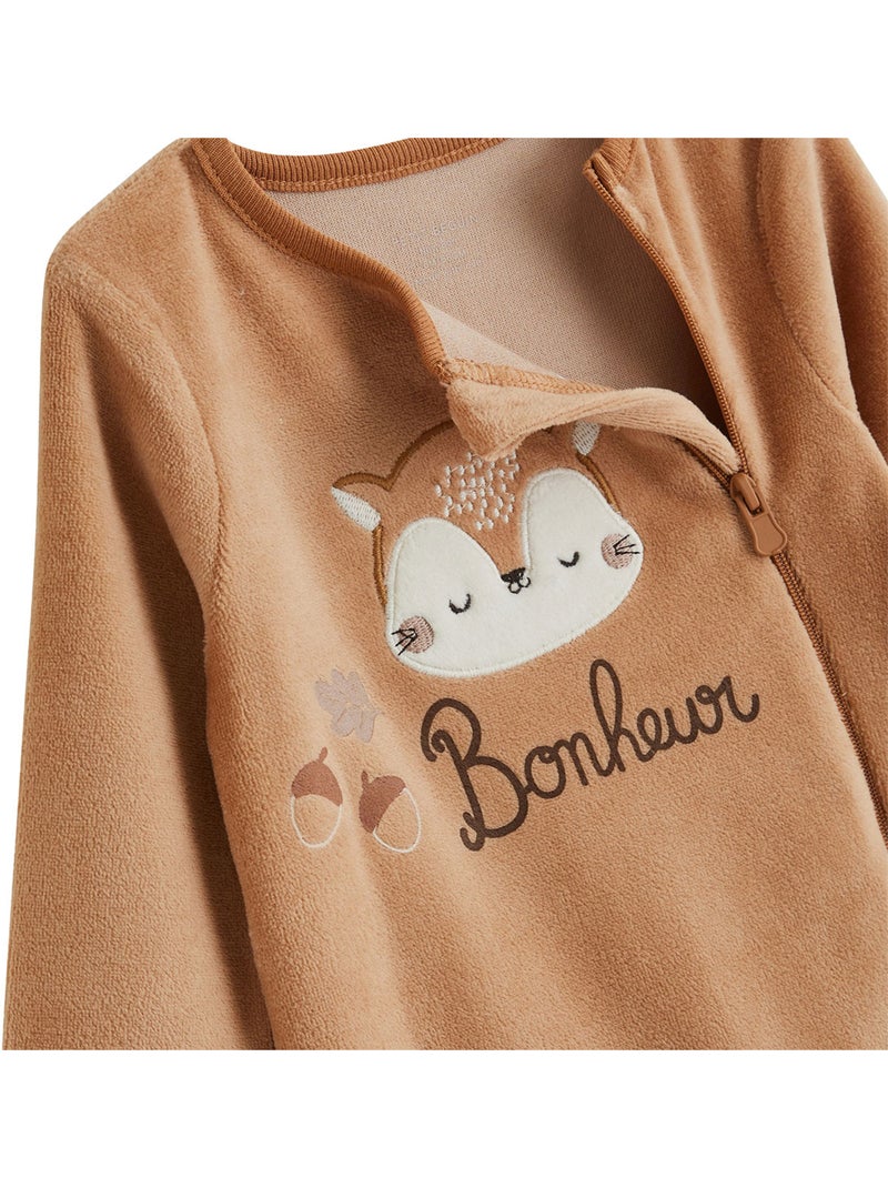 Lot de 2 pyjamas bébé en velours ouverture zippée caramel Marron - Kiabi