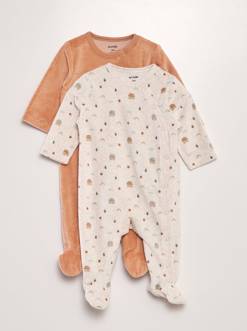 Lot de 2 pyjamas dors-bien en velours Orange/beige - Kiabi