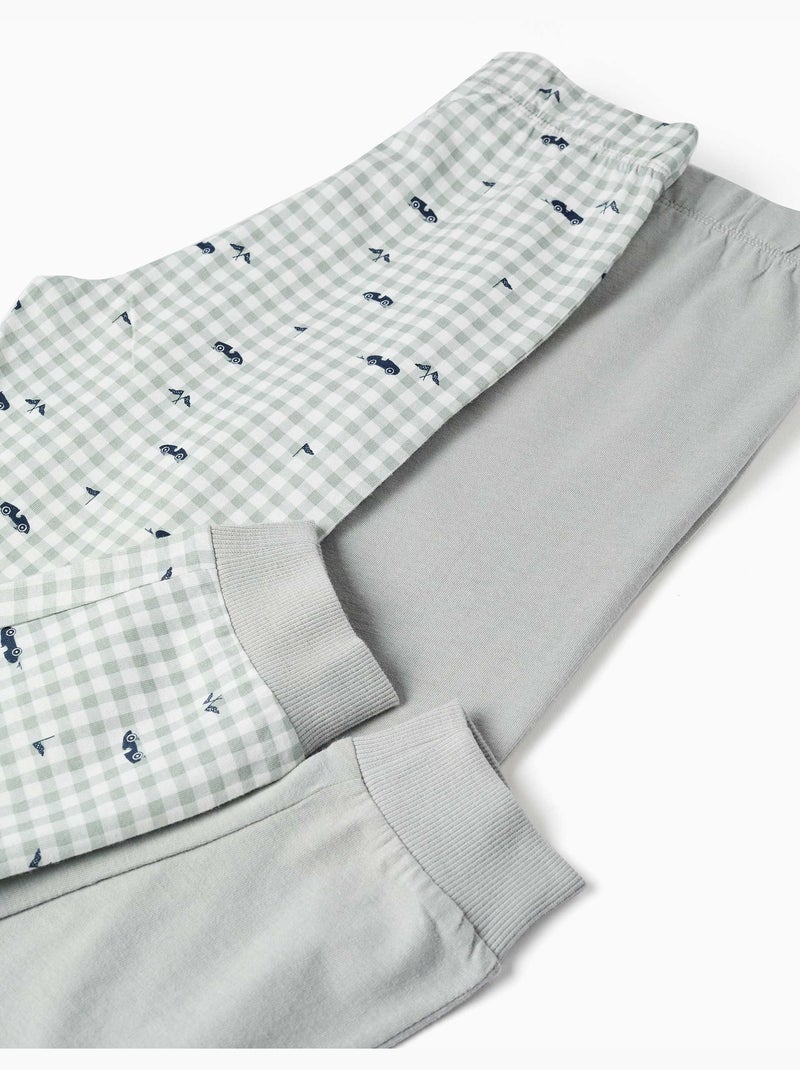 Lot de 2 pyjamas longs en coton avec imprimés voitures Bleu Vert - Kiabi