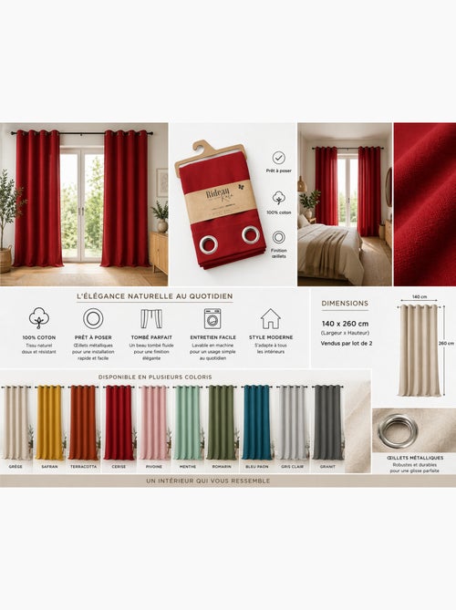 Lot de 2 rideaux 100% coton prélavé – kala - Kiabi Lot de 2 rideaux 100% coton prélavé – kala - Kiabi