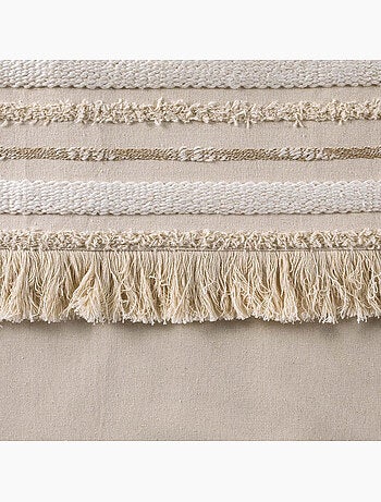 Lot de 2 rideaux tamisants à œillets – coton uni + top rayé à franges – atlas