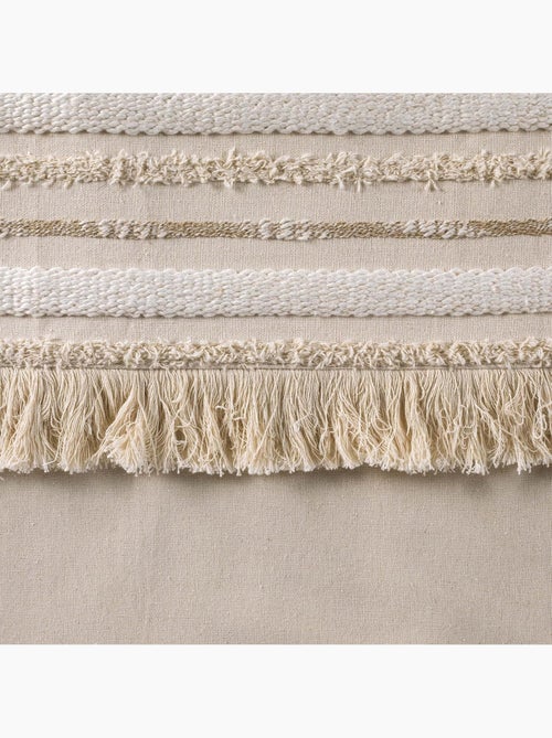 Lot de 2 rideaux tamisants à œillets – coton uni + top rayé à franges – atlas - Kiabi