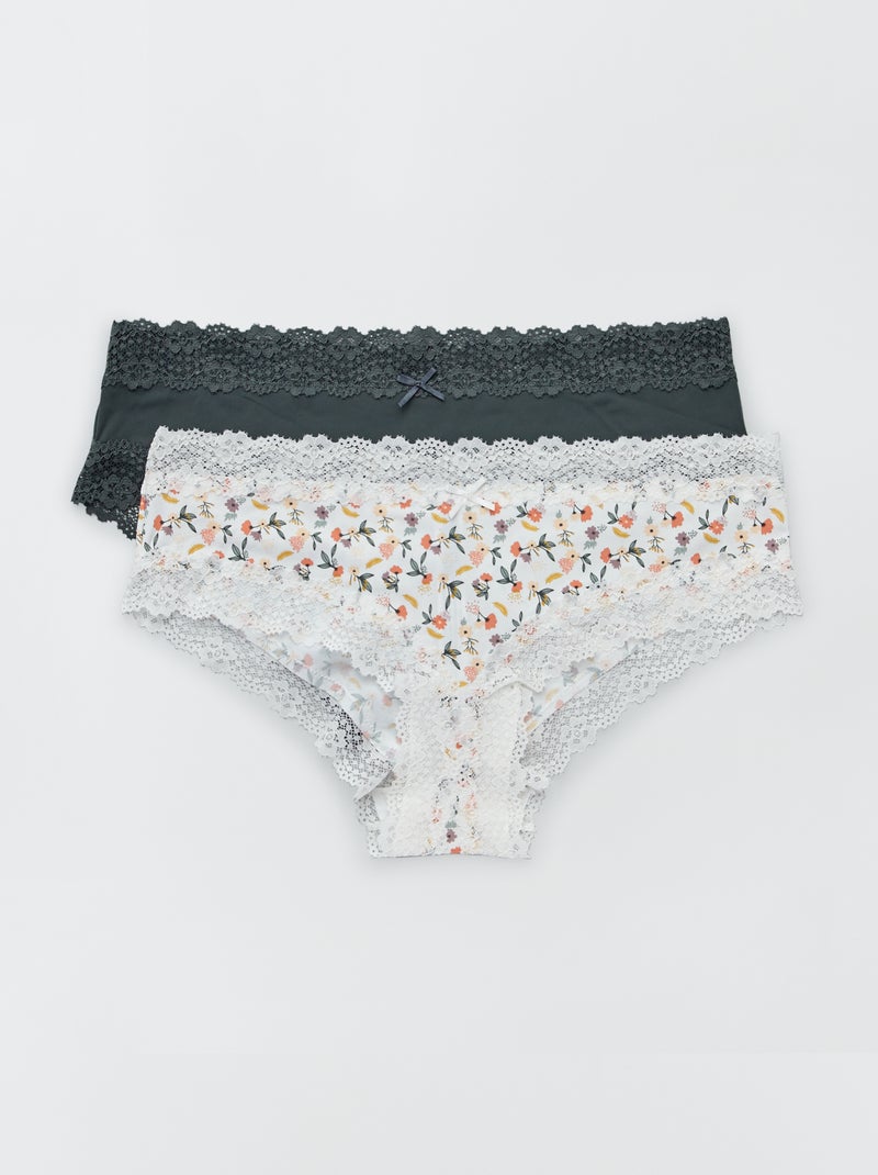 Lot de 2 shorties microfibre blanc felurs/vertr - Kiabi