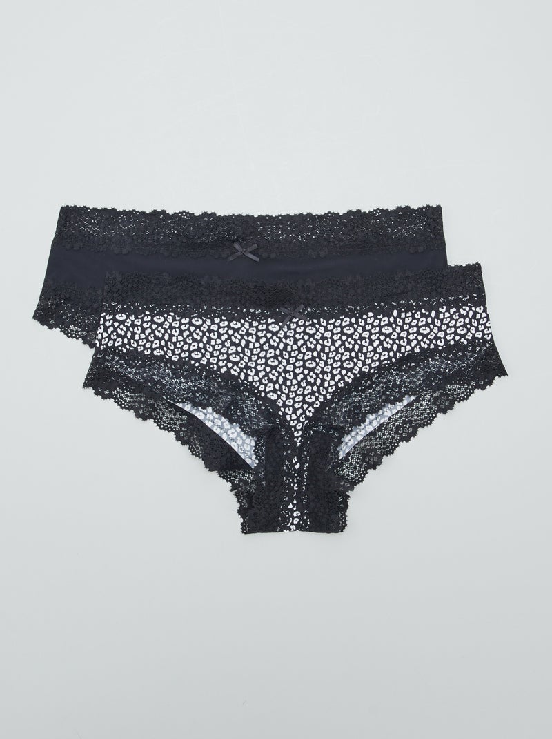 Lot de 2 shorties microfibre Noir/blanc léopard - Kiabi