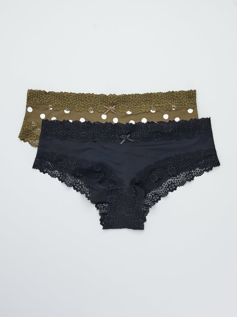Lot de 2 shorties microfibre vert pois/noir - Kiabi
