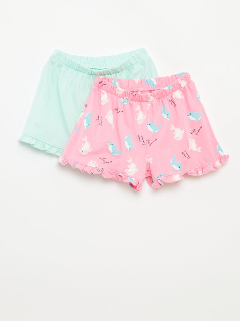 Lot de 2 shorts volantés Rose/Vert - Kiabi