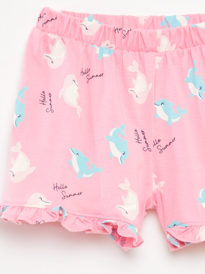 Lot de 2 shorts volantés Rose/Vert - Kiabi