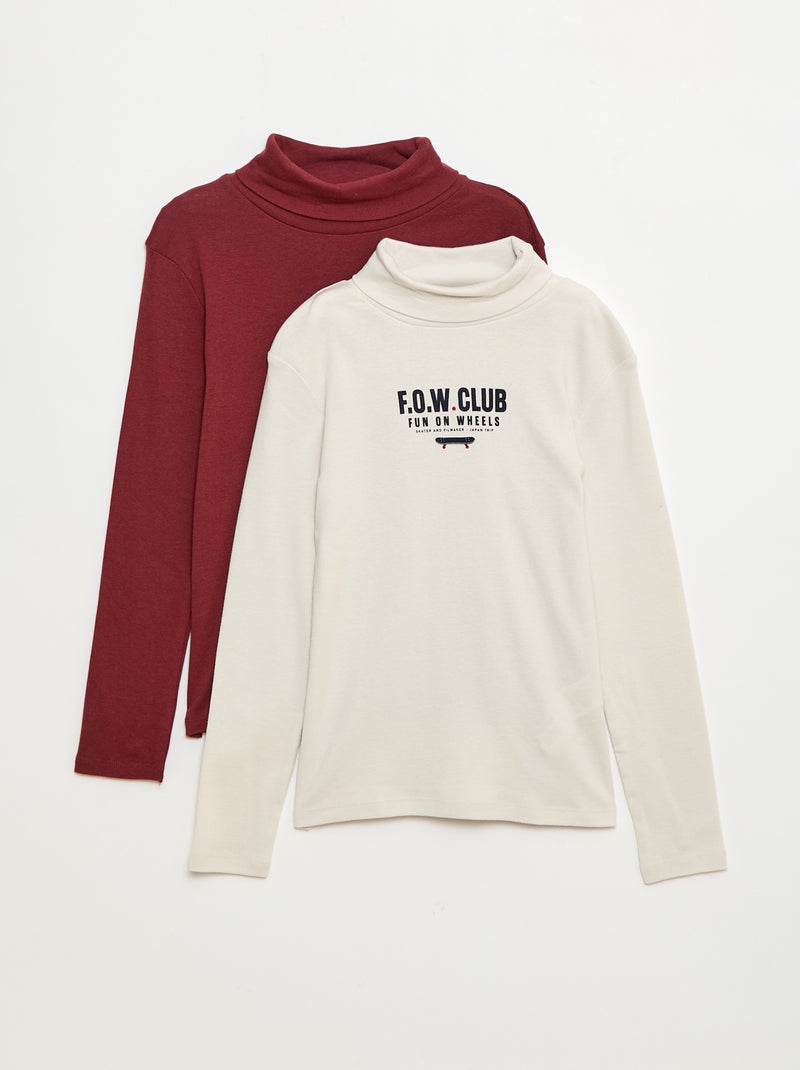 Lot de 2 sous-pull à col montant Blanc/rouge - Kiabi