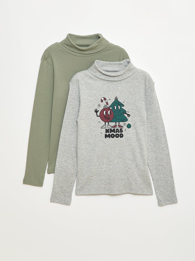 Lot de 2 sous-pull à col montant Gris/vert - Kiabi