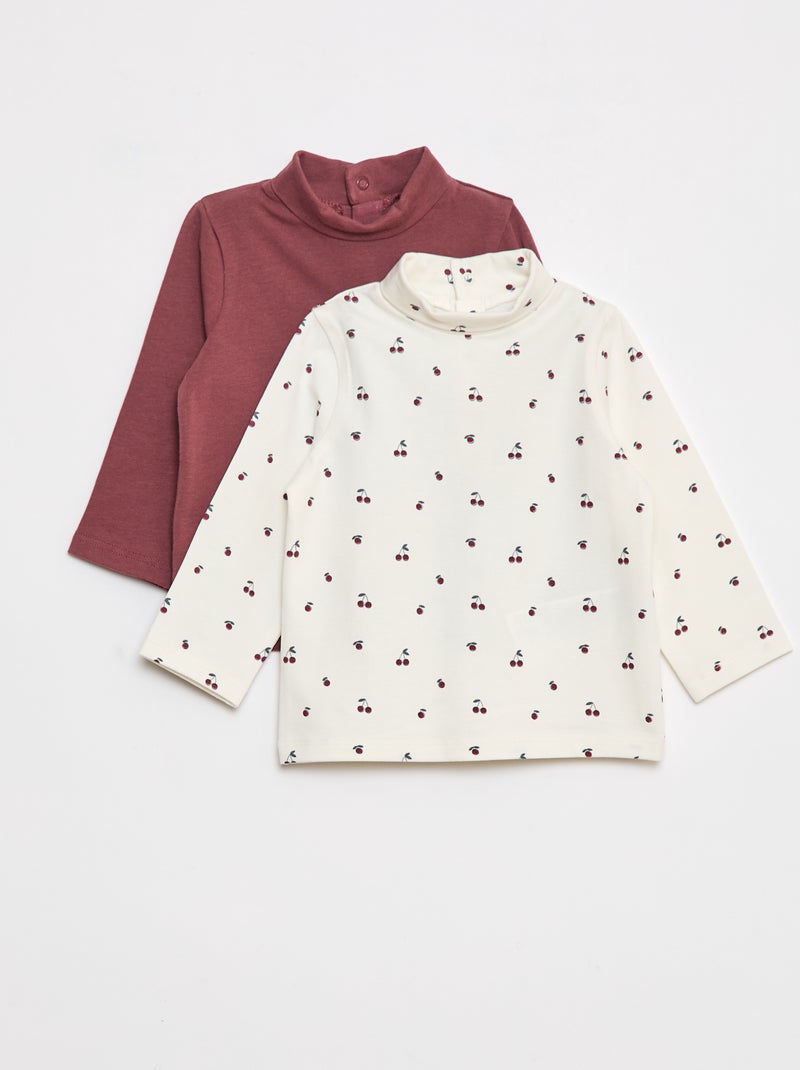 Lot de 2 sous-pull col roulé Blanc/rouge - Kiabi