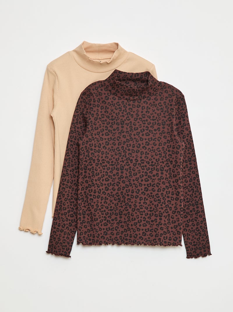 Lot de 2 sous-pull côtelés Beige/léopard - Kiabi