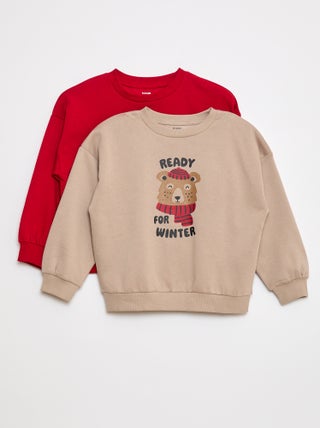 Lot de 2 sweats à col rond en molleton gratté