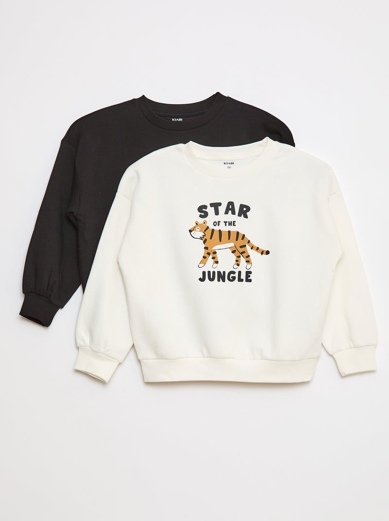 Lot de 2 sweats à col rond en molleton gratté Blanc - Kiabi