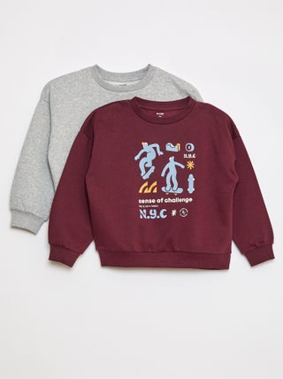 Lot de 2 sweats à col rond en molleton gratté