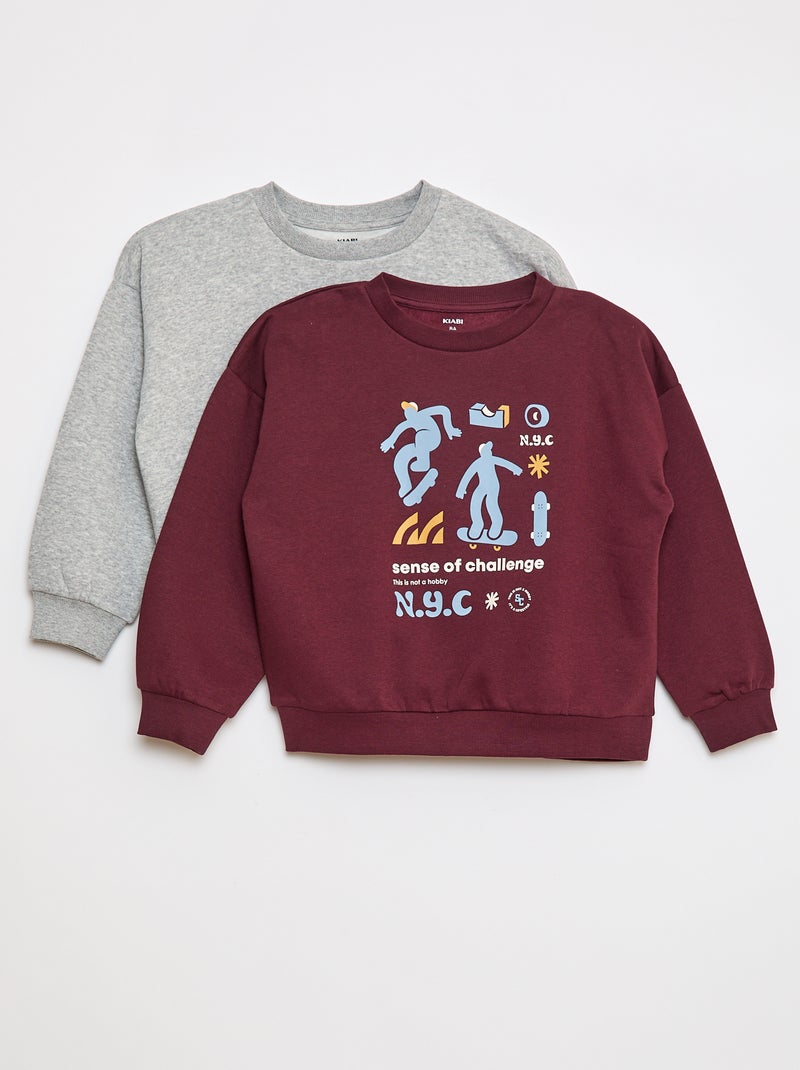 Lot de 2 sweats à col rond en molleton gratté Bordeaux - Kiabi