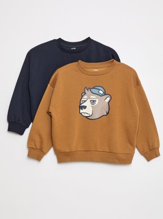 Lot de 2 sweats à col rond en molleton gratté