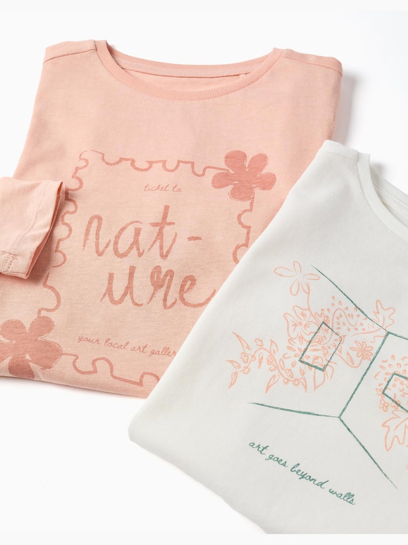 Lot de 2 T-shirts à manches longues avec imprimés de l'art Rose clair - Kiabi