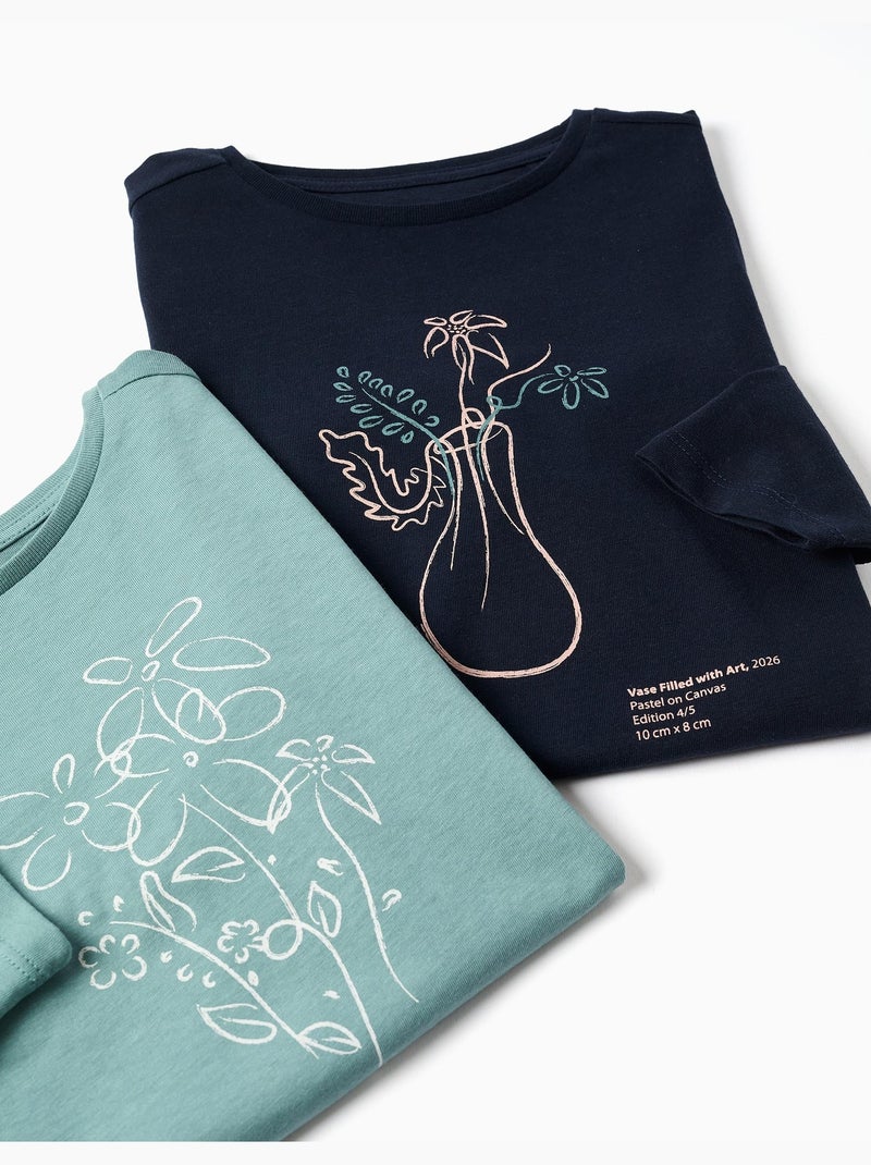 Lot de 2 T-shirts à manches longues avec imprimés de l'art Vert clair - Kiabi