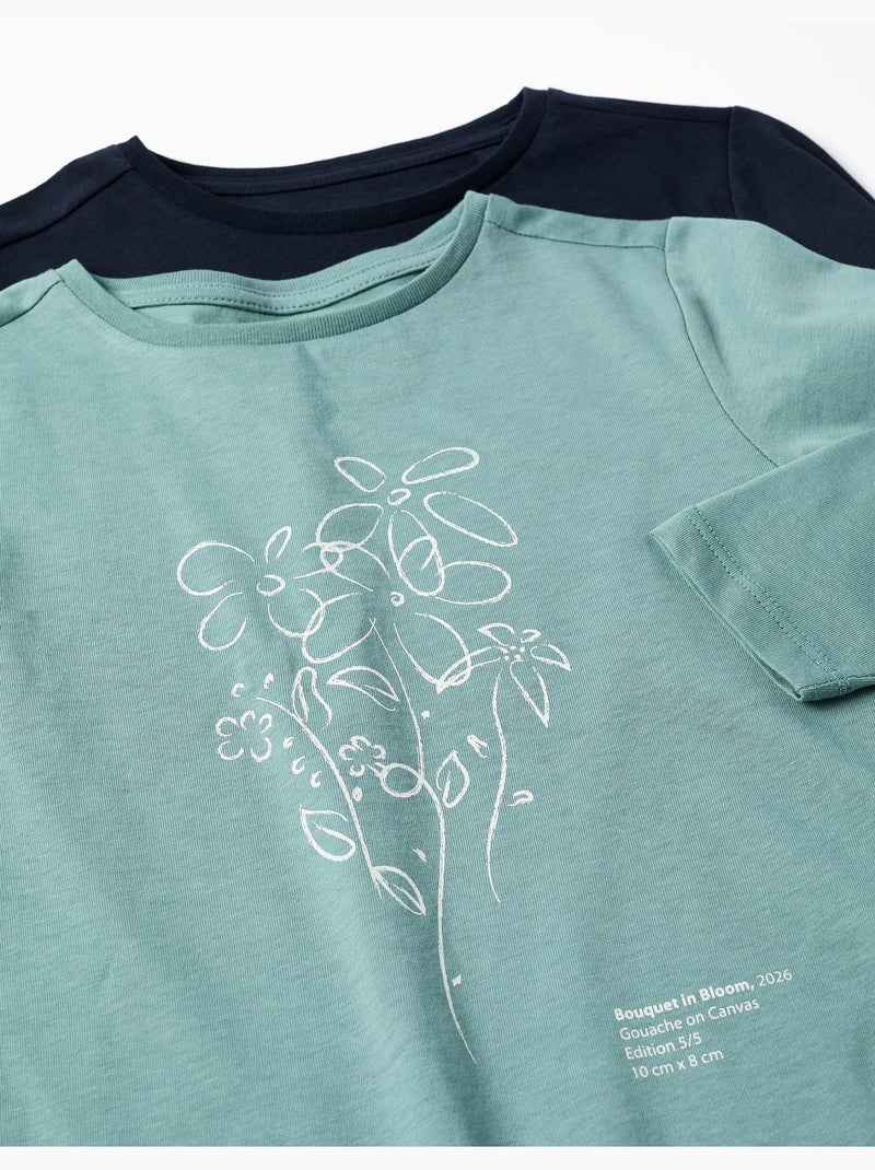 Lot de 2 T-shirts à manches longues avec imprimés de l'art Vert clair - Kiabi