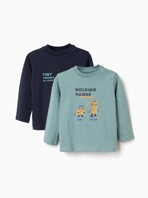 Lot de 2 T-shirts à manches longues avec imprimés - Kiabi