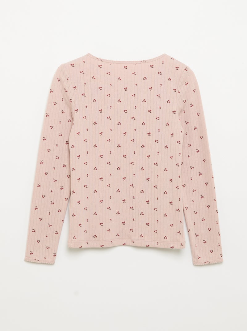 Lot de 2 T-shirts à manches longues en maille fantaisie Rose - Kiabi