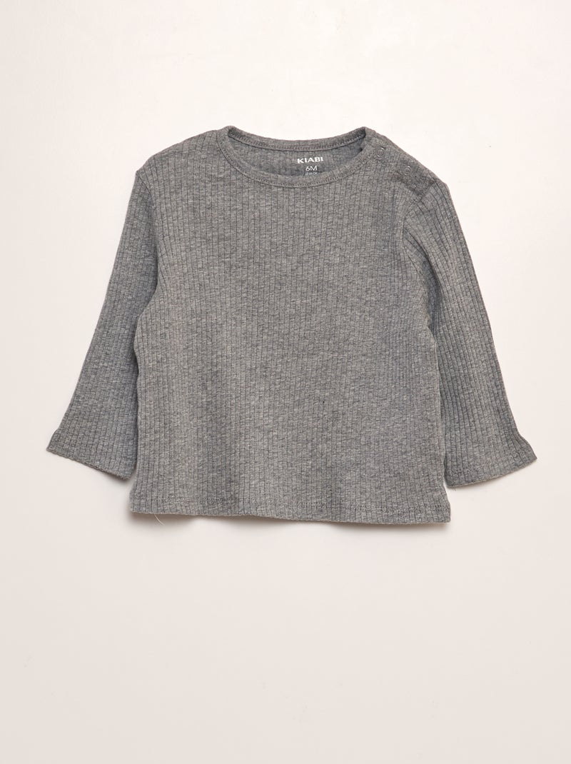 Lot de 2 t-shirts côtelés Gris/beige - Kiabi