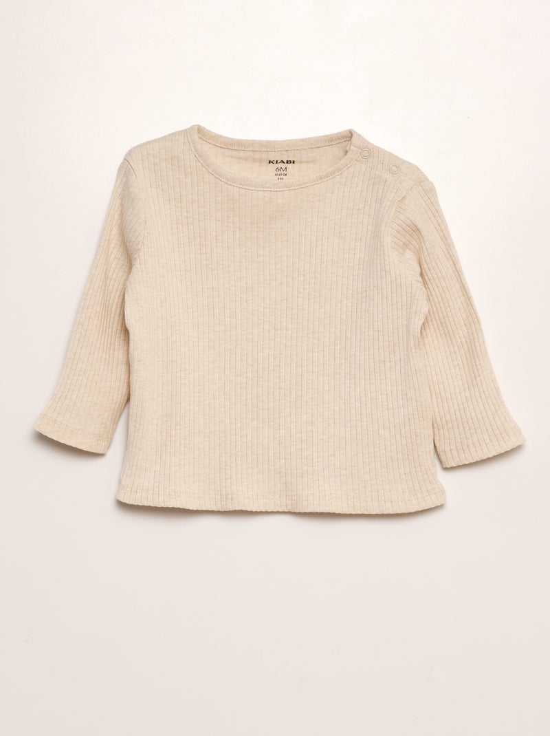 Lot de 2 t-shirts côtelés Gris/beige - Kiabi